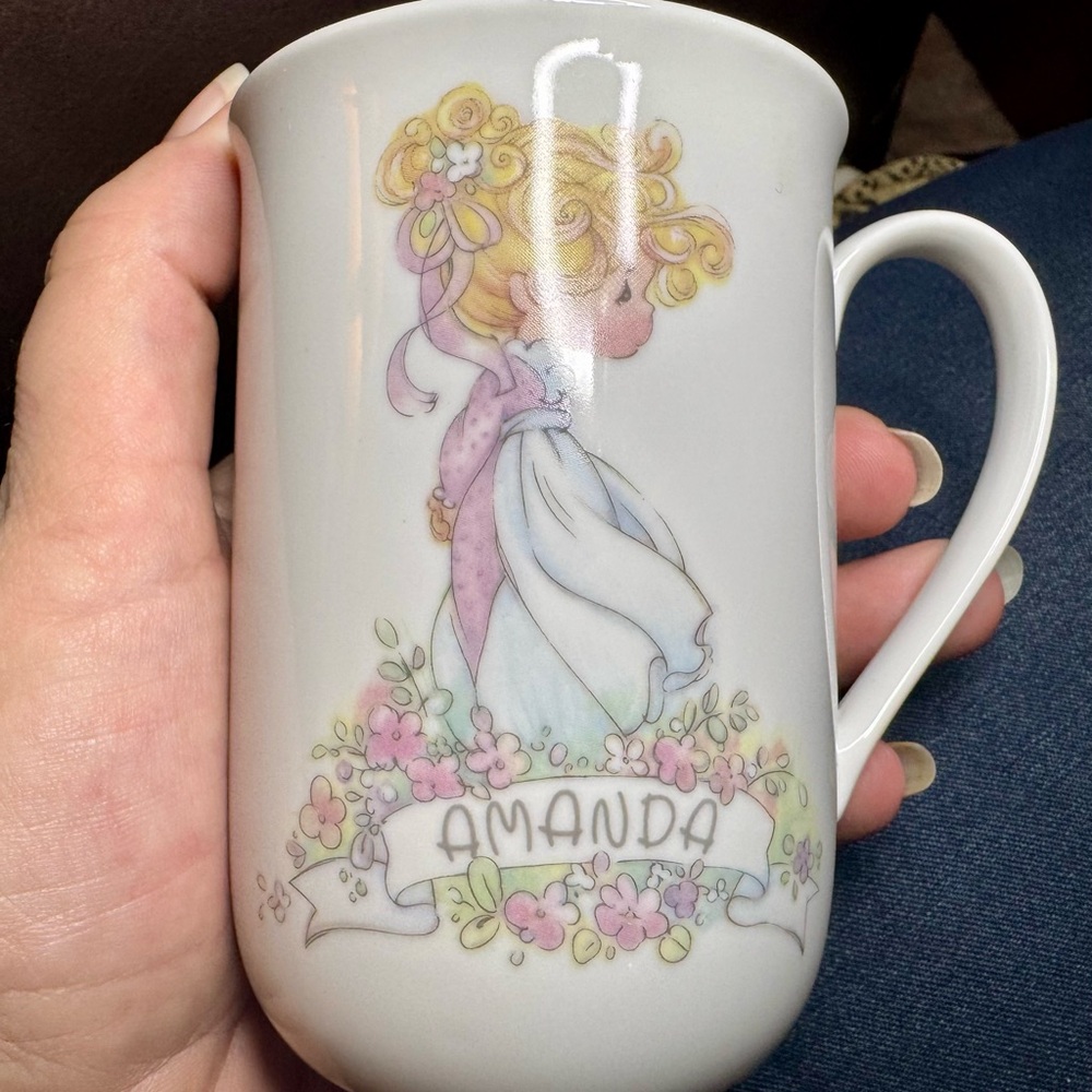 Enesco 1990 Amanda White and Pink Floral Mug for Dining
